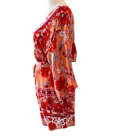 New CUPSHE Red Multi Floral V-Neck 3/4 Sleeve Belted Playsuit Romper Size S - Picture 6 of 9